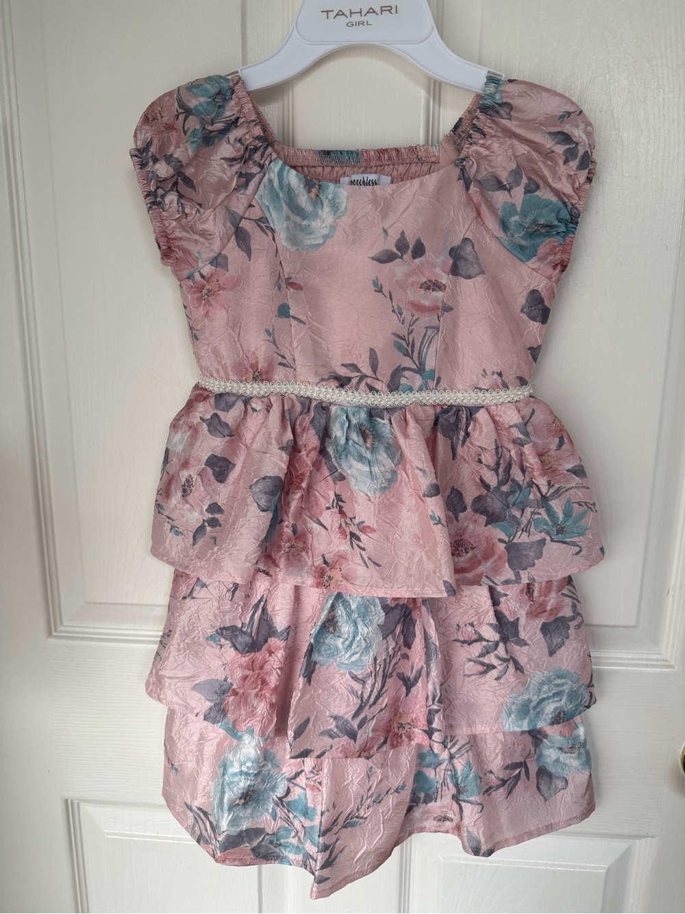 Speechless Pink Floral Tiered Dress with Teal Accent size 5t wear only 1 time